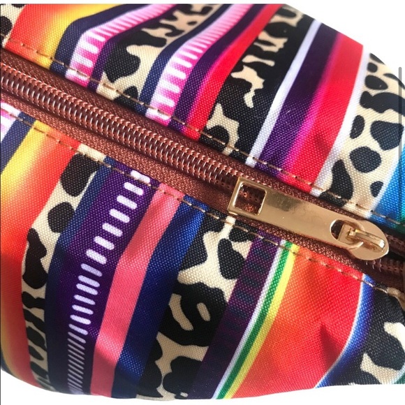 LAST ONE: Trendy cow leopard print colorful stripe overnight XL duffel bag - Picture 3 of 7